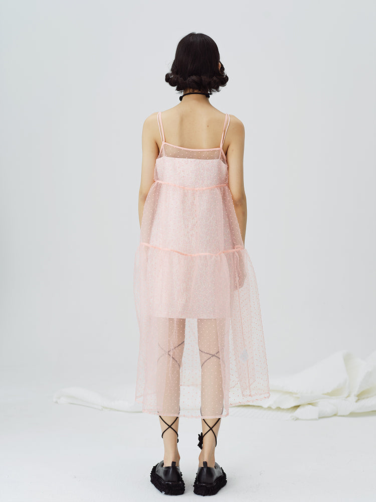 Pink Peach Blossom Suspender Skirt