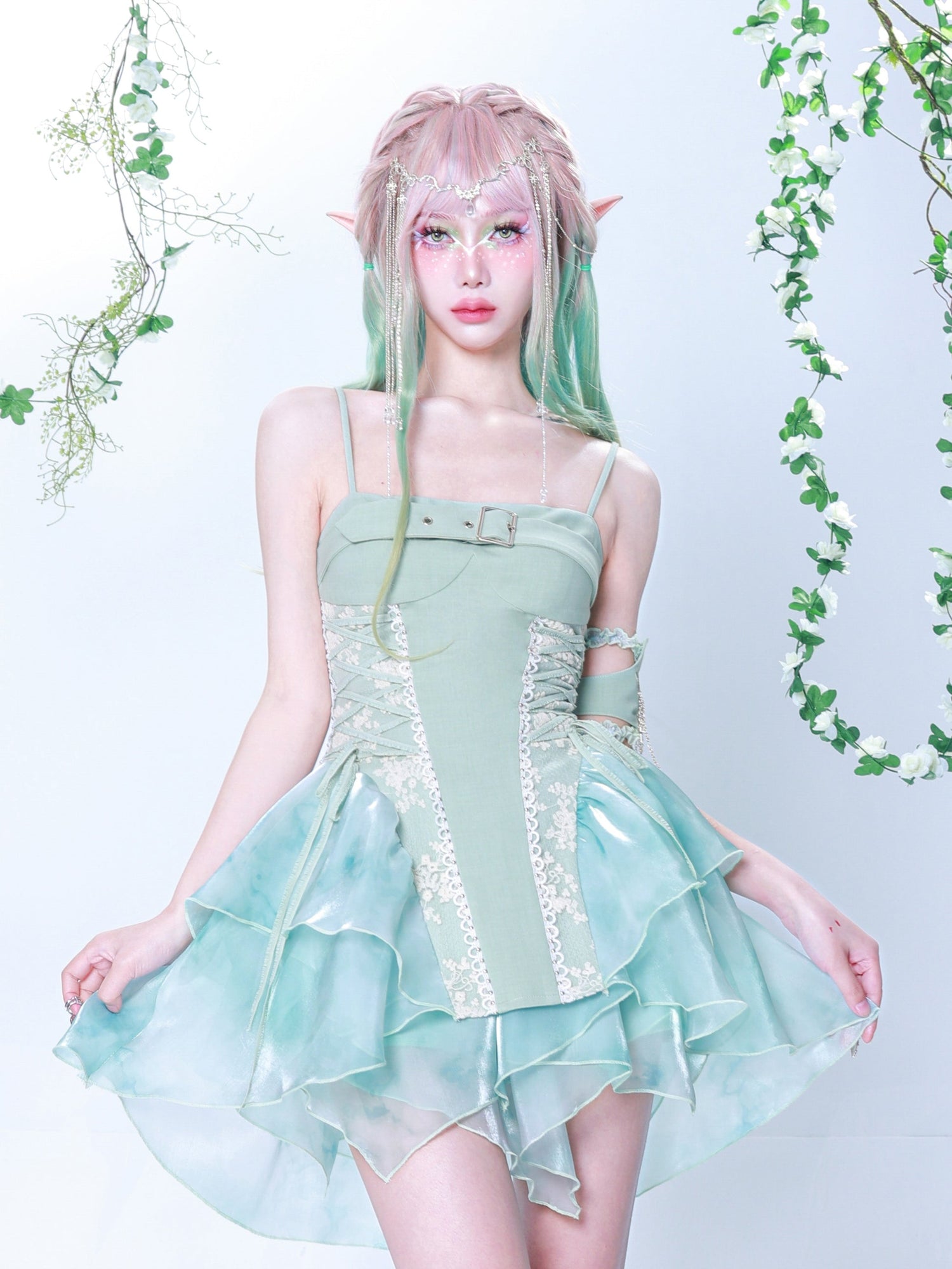 Lace Stitching Tie-Dye Print Suspender Dress Lace Stitching Tie-Dye Print Suspender Dress