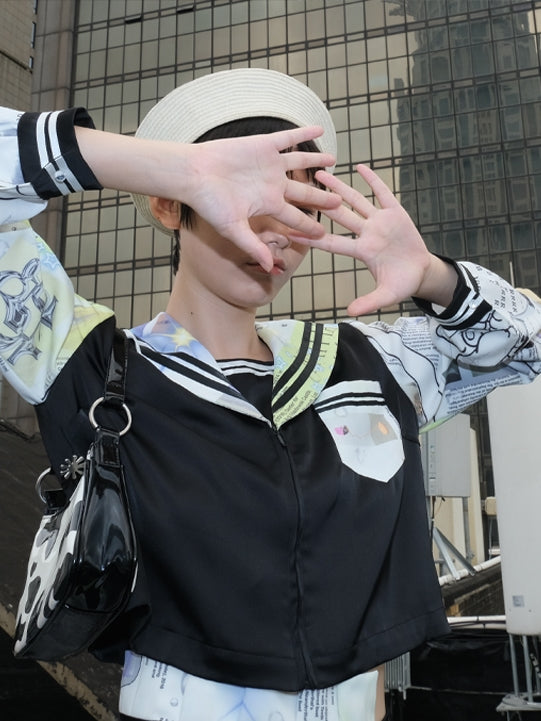 Cropped Navy Collar Shirt