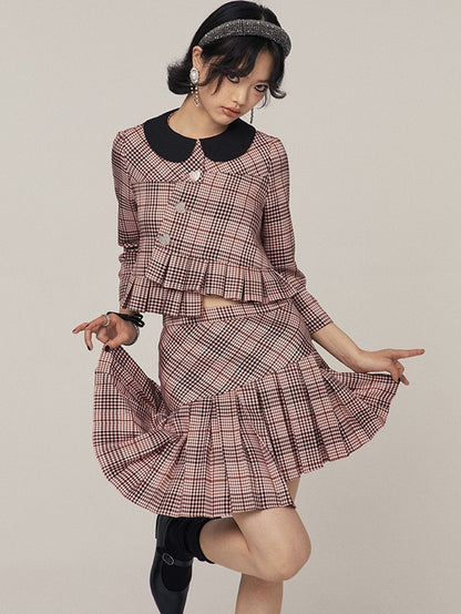 Plaid Long Sleeve Jacket &amp; Short Skirt Setup