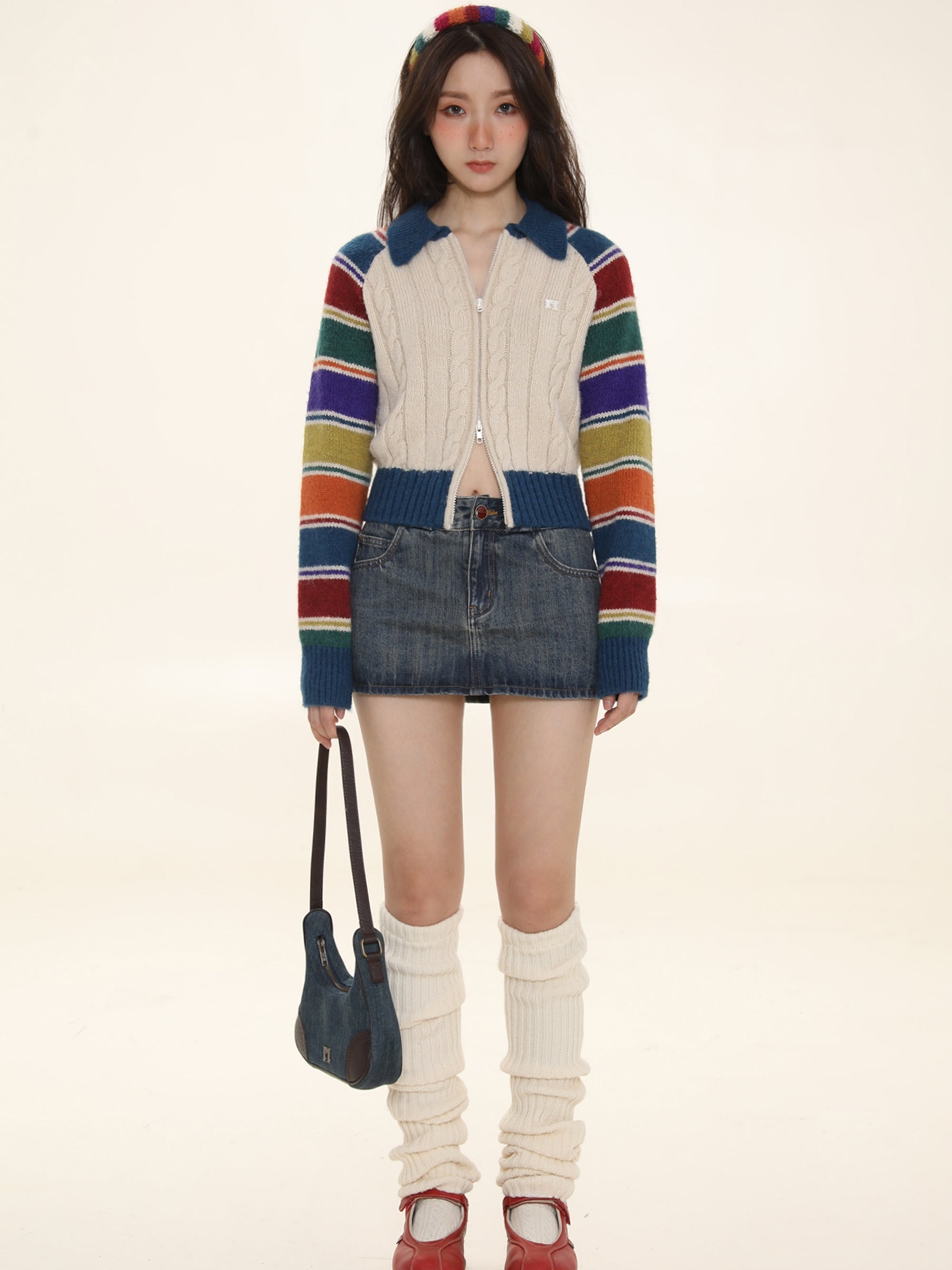 Rainbow Striped Raglan Sleeve Cardigan