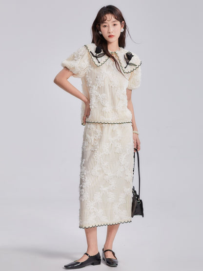 Tulip Embroidered Lace Shirt &amp; Skirt