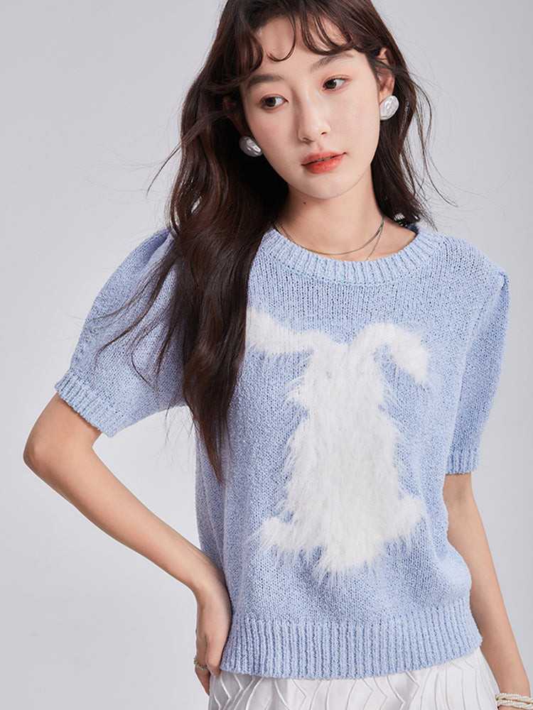 Rabbit Imitation Mink Fur Round Neck Knitted