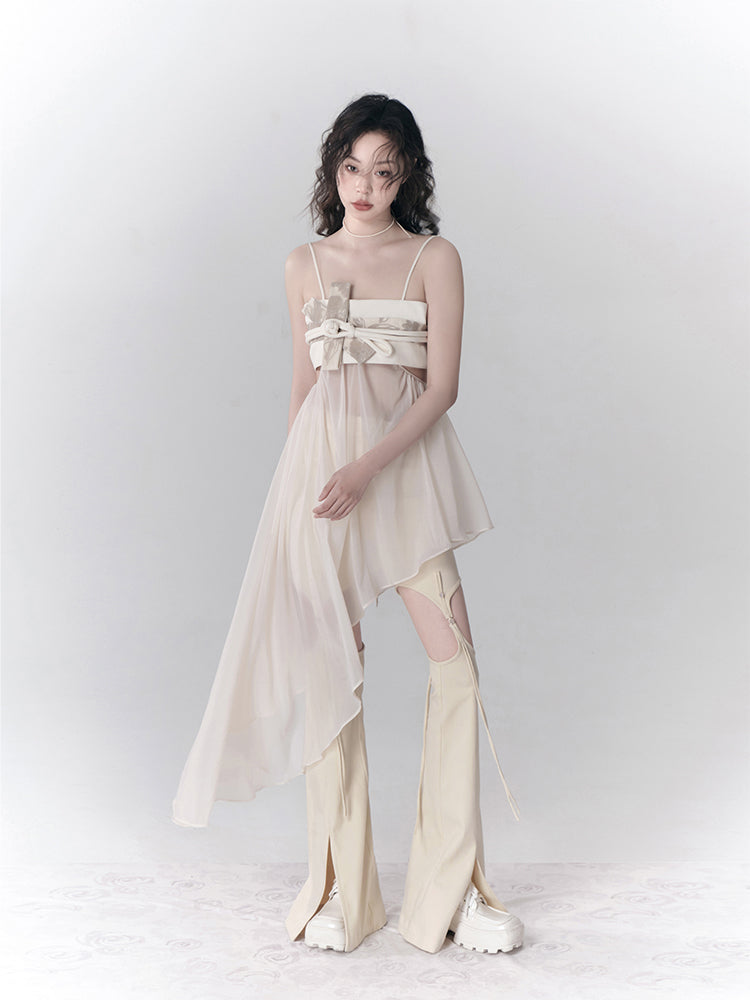 New CHINESE STYLE BUCKLE HOLLOW SLIT PANTS