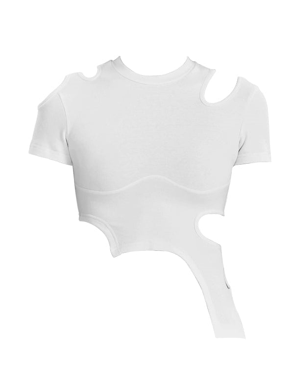 Asymmetric Deconstructed Hollow Out Tight Stretch T-Shirt