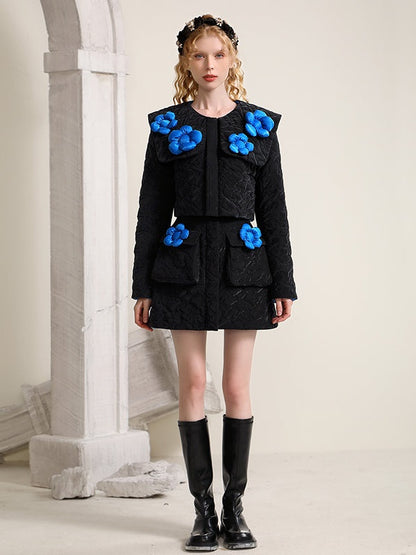 THREE-DIMENSIONAL FLOWER SHORT JACKET &amp; SKIRT Setup