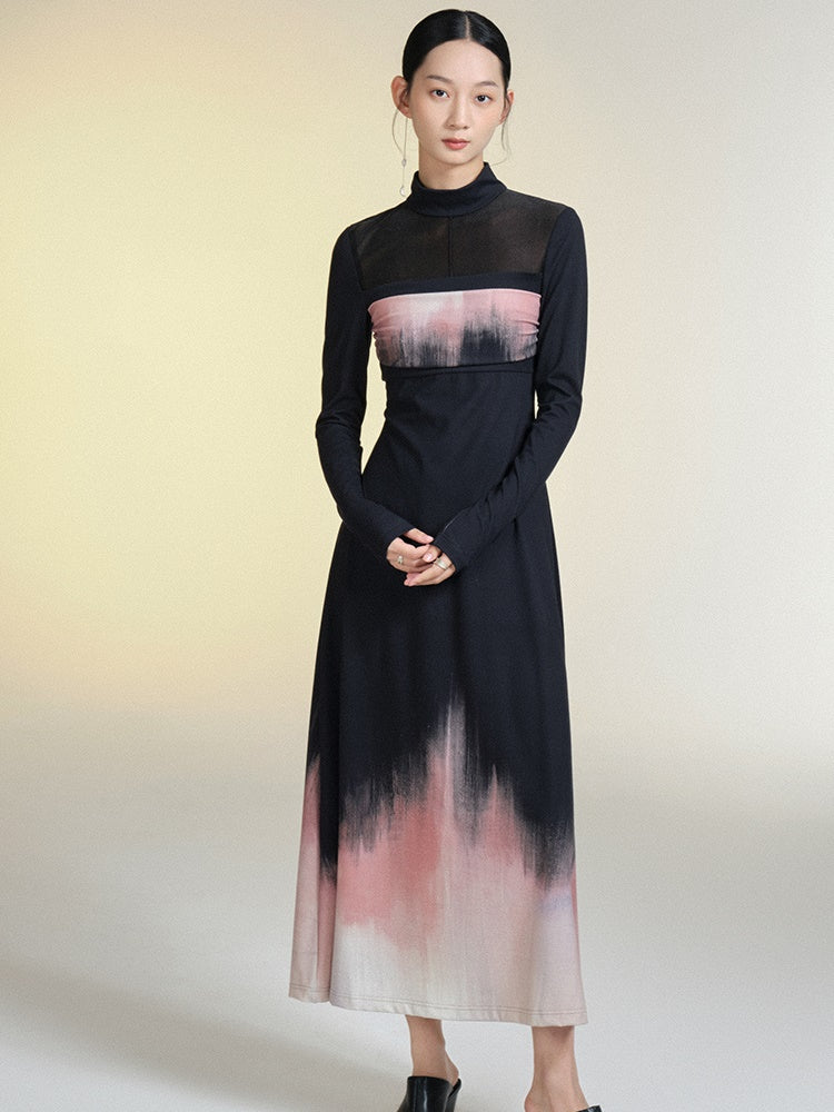 Printed Turtleneck Slightly Revealing Dress