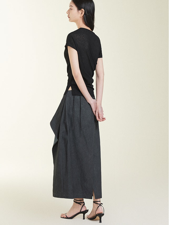 Oblique Waist Loose-leaf Cocoon Skirt