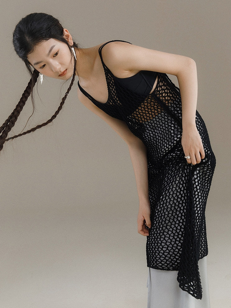 Frosty Fishnet Strick Slip Dress