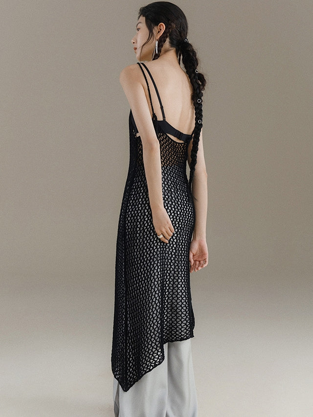 Frosty Fishnet Knit Slip Dress