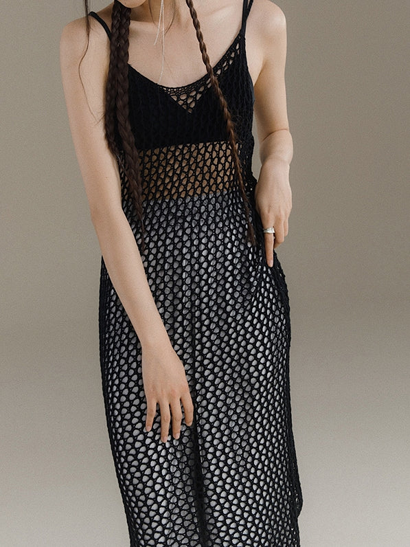 Frosty Fishnet Knit Slip Dress