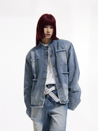 Raw Edge Design Casual Denim Jacket