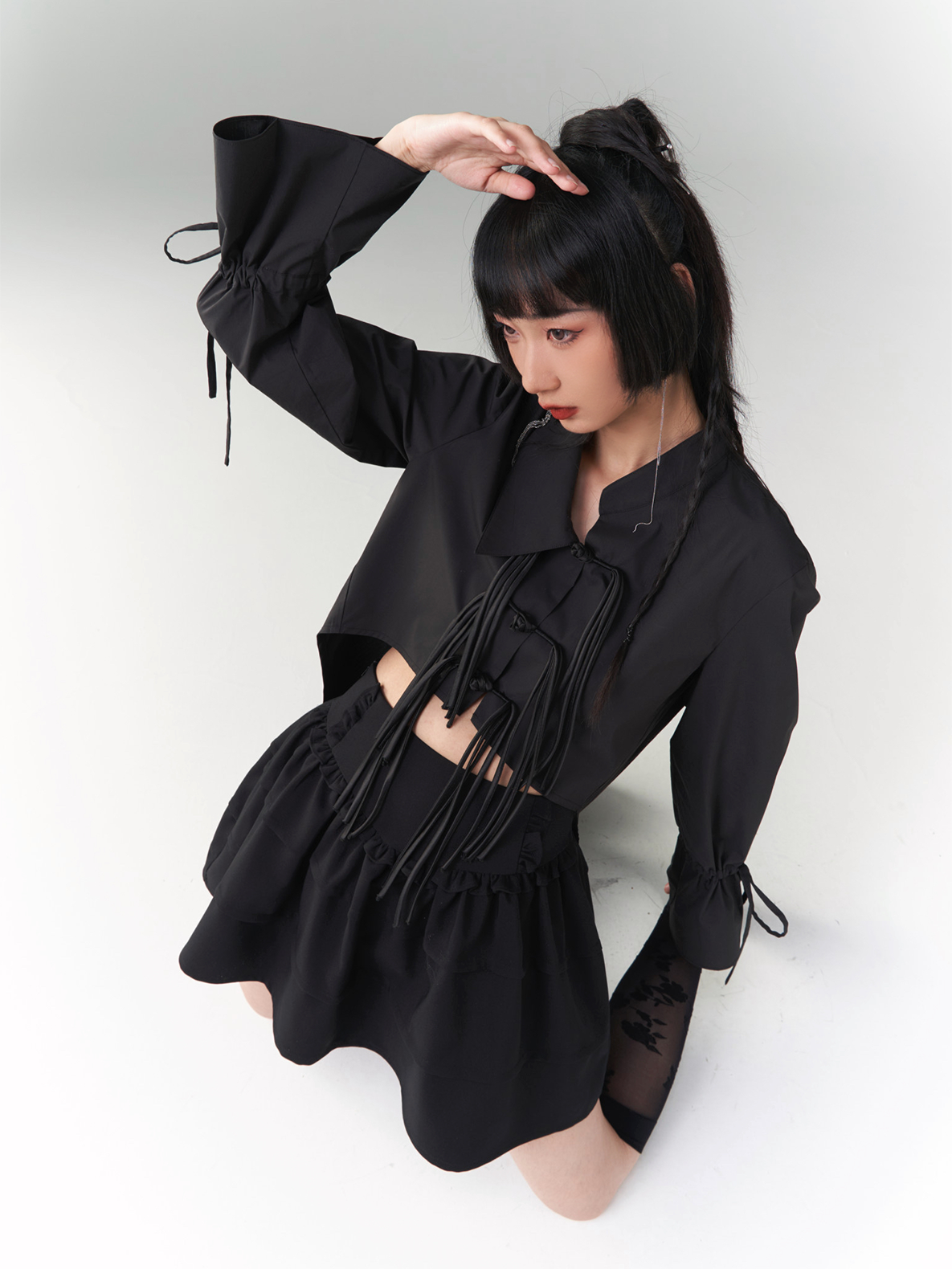 Chinese Style Asymmetric Fringed Button Shirt