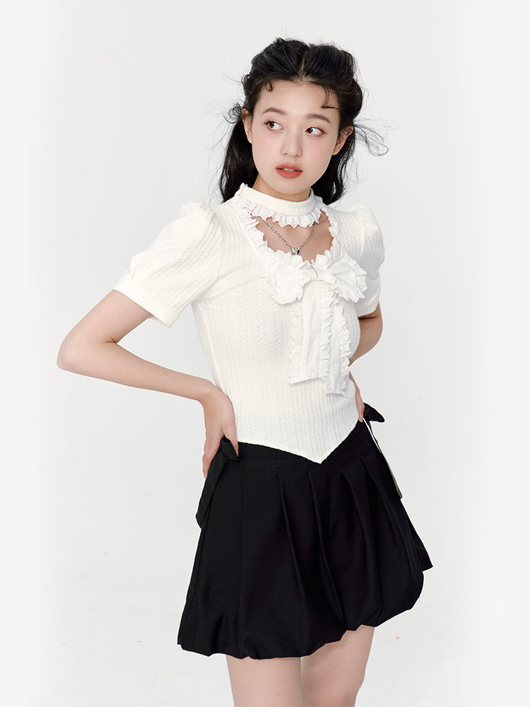 Bow Design Short Sleeve Knit