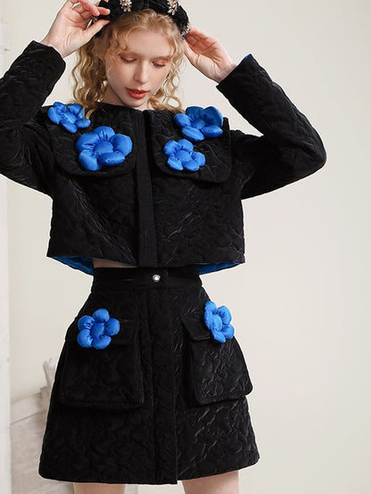 Three-dimensional Flower Short Jacket ＆ Skirt Setup