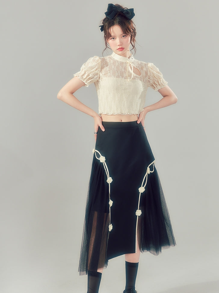 High Waist Bow Mesh IRREGULAR SKIRT