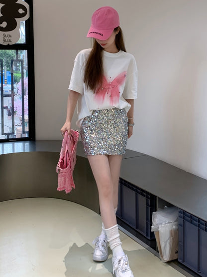 Sequin Elastic Hip Short Skirt