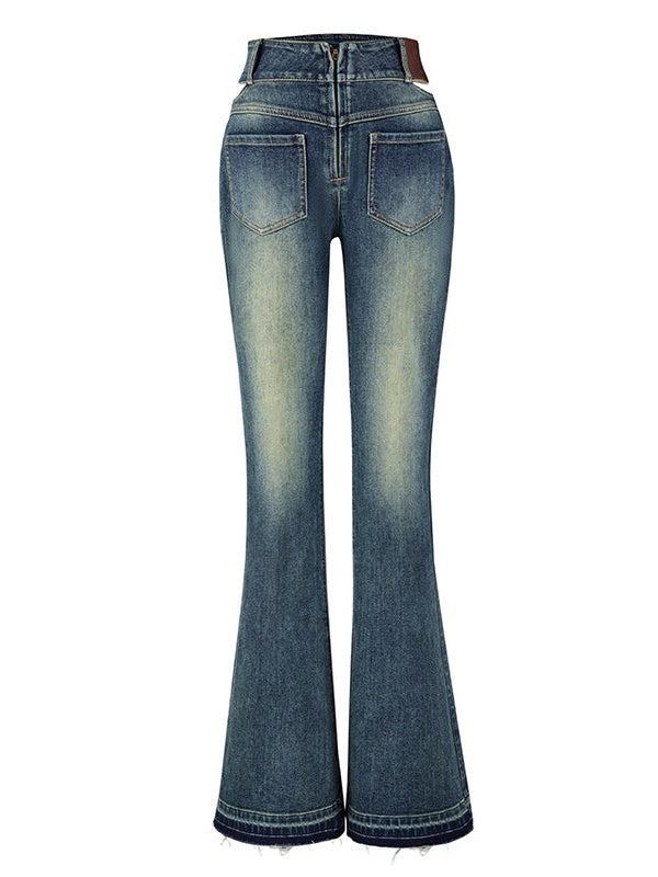 Hohe Taillen -Retro -Wasch -Bootcut -Jeans