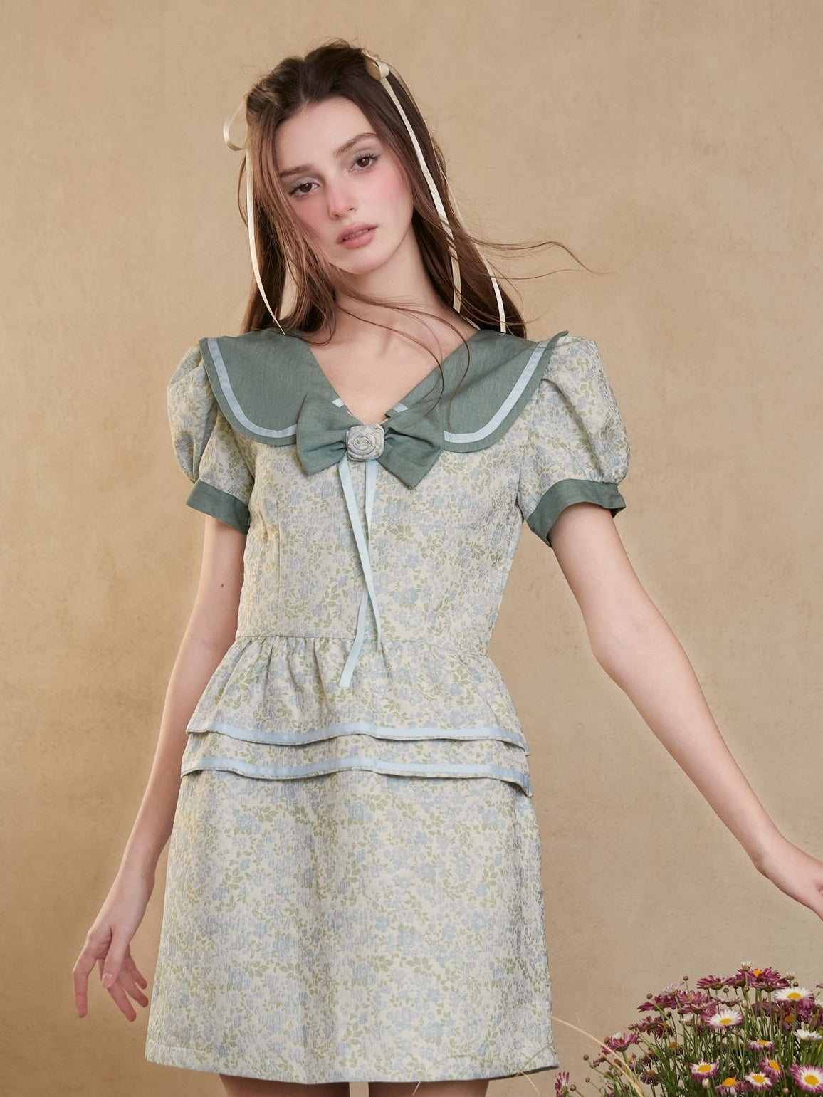 Doll Collar Jacquard One-piece