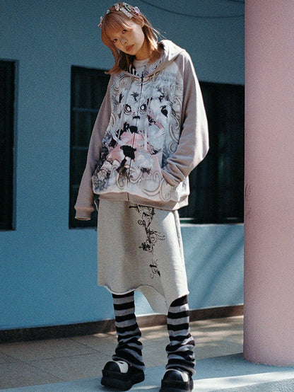 BUNNY PRINT LOOSE ZIP-UP PARKA