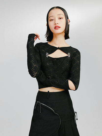 Cutout Panel Metal Bow Hook Crop Top