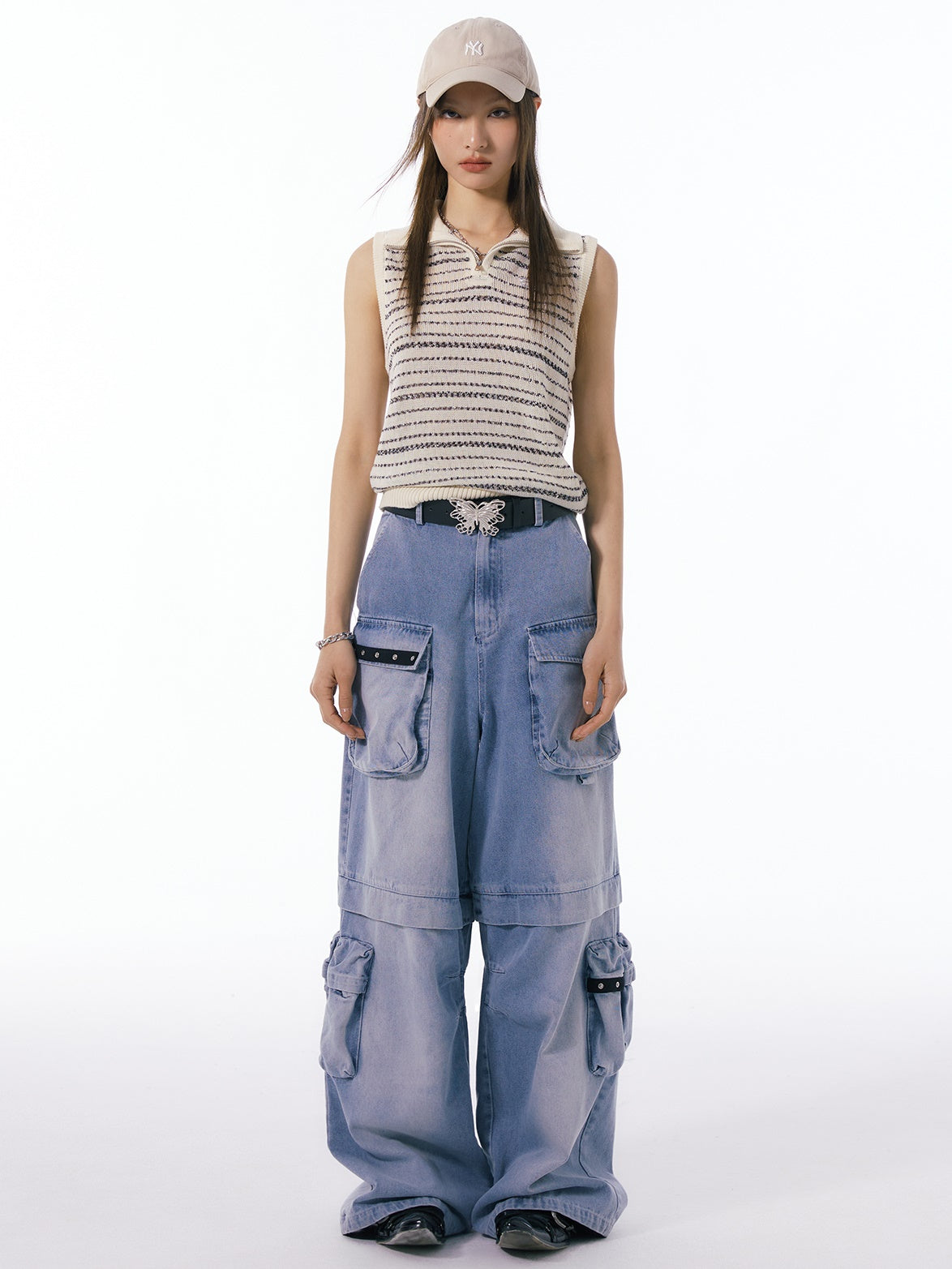 Multi-pocket Washed Straight Wide-leg Pants