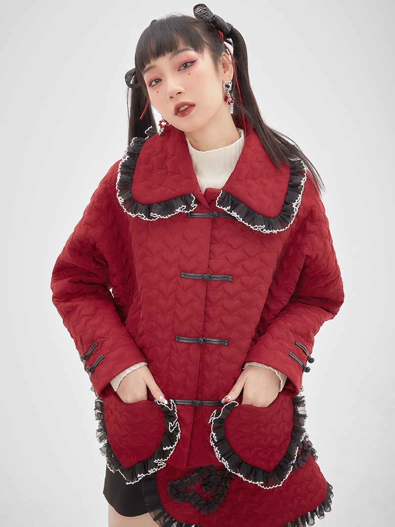 Quilting Frill Heart Girly Coat