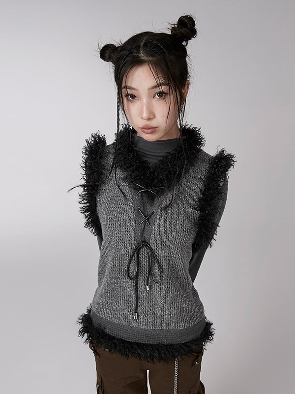 Plush Three-dimensional design Knitted Pullover Vest