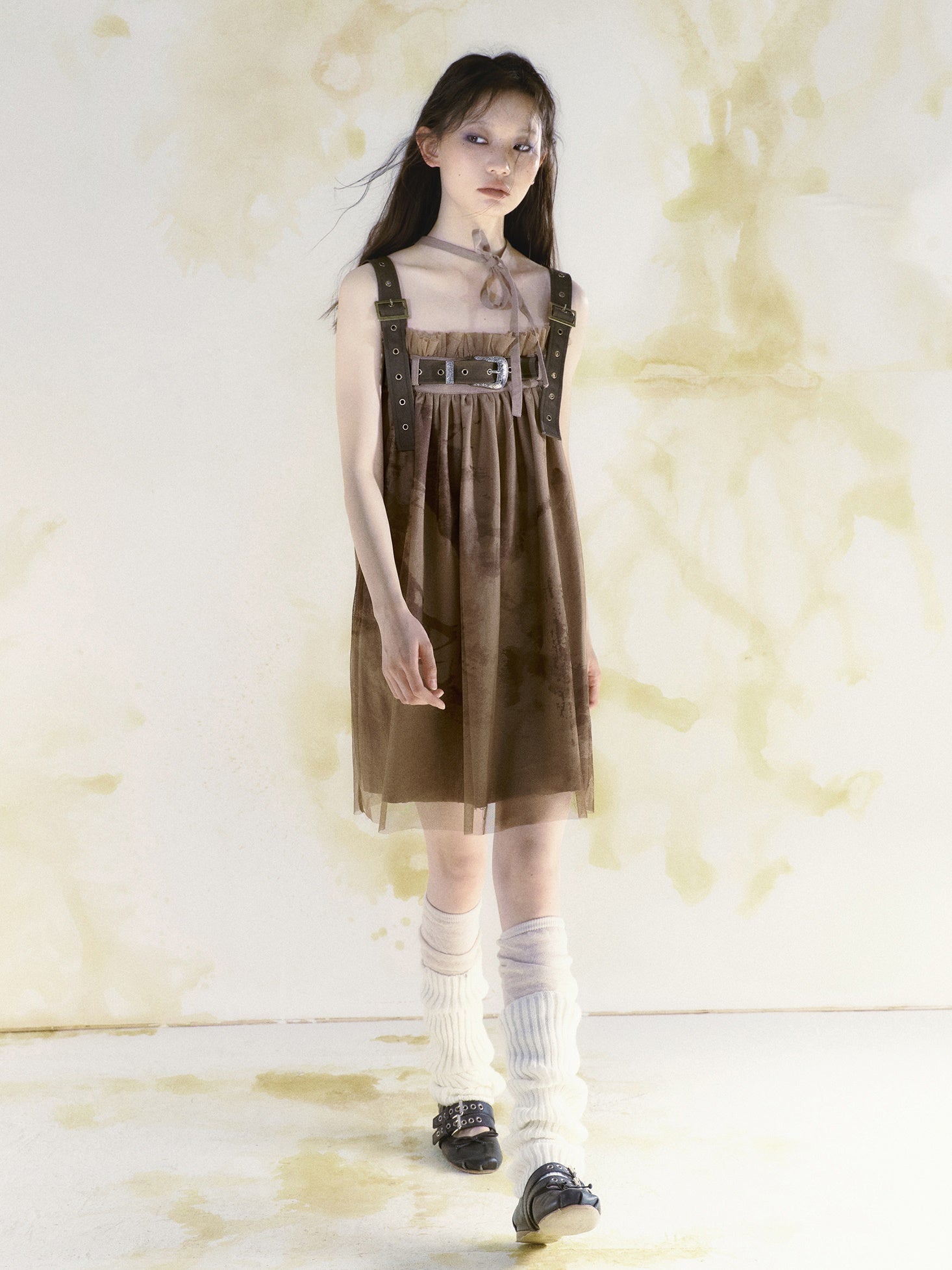 Belt Graffiti Suspender Gauze Dress