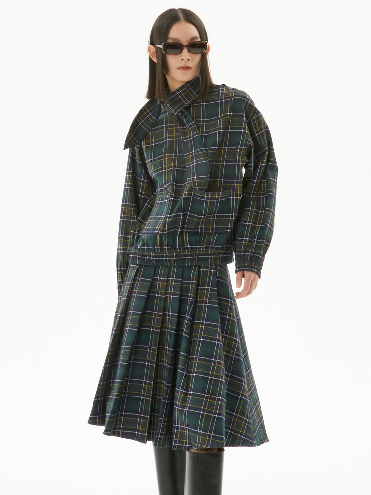 Plaid Pocket Top &amp; Pleated Skirt