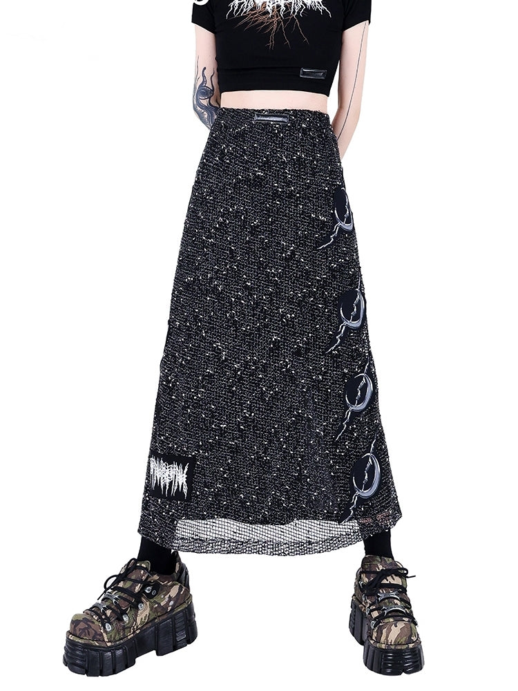 Electric Moon Rock Patch Mesh Double Layer Skirt