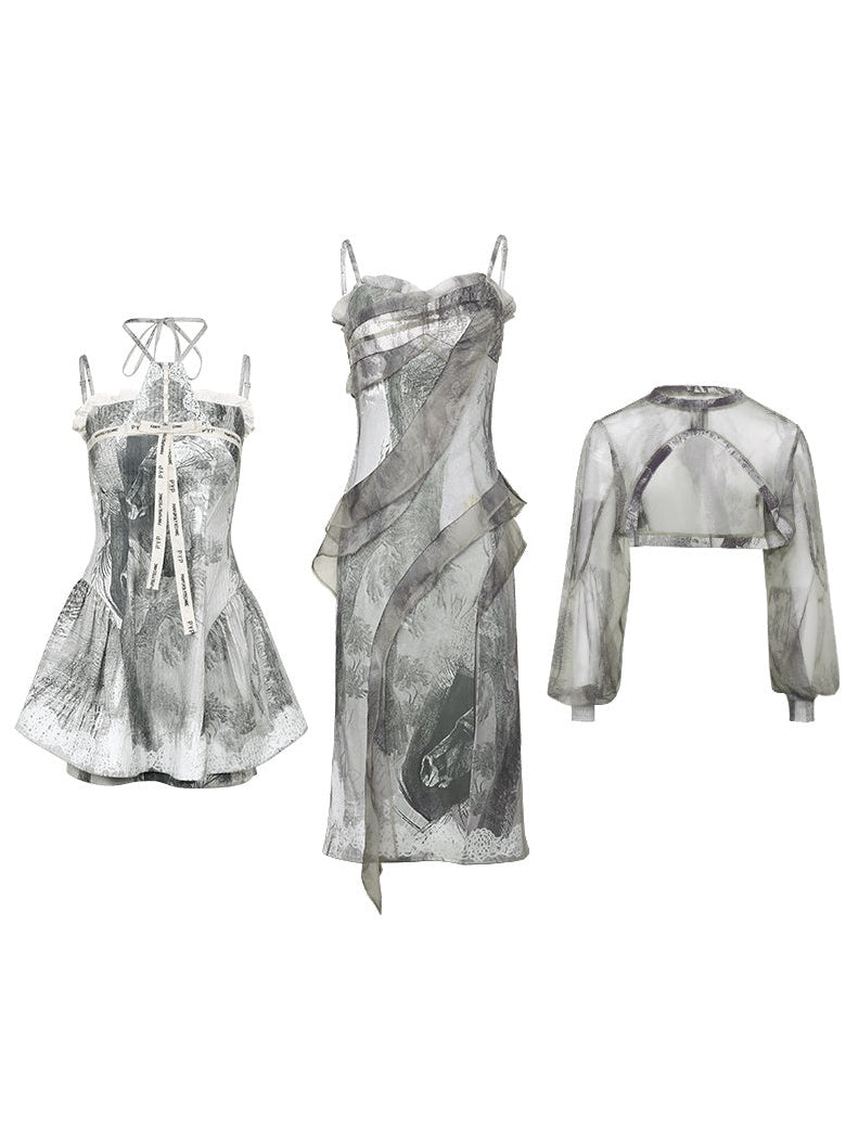 Printing Design Slip Dress &amp; Short Top