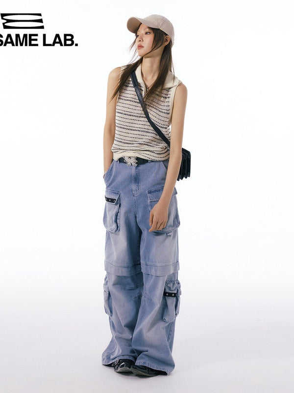 Multi-pocket Washed Straight Wide-leg Pants