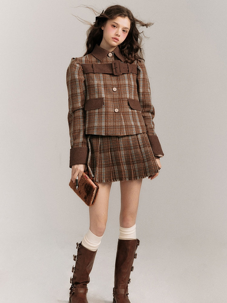 Plaid Belted Jacket