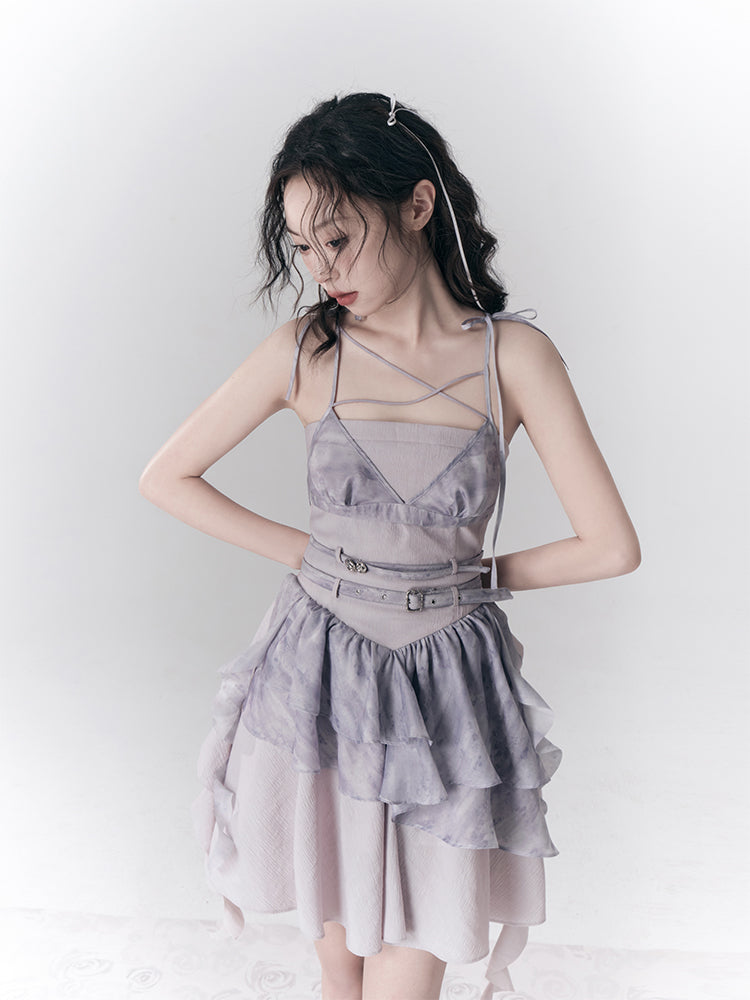 Frill Ribbon Bare Top Dress &amp; Bra Vest