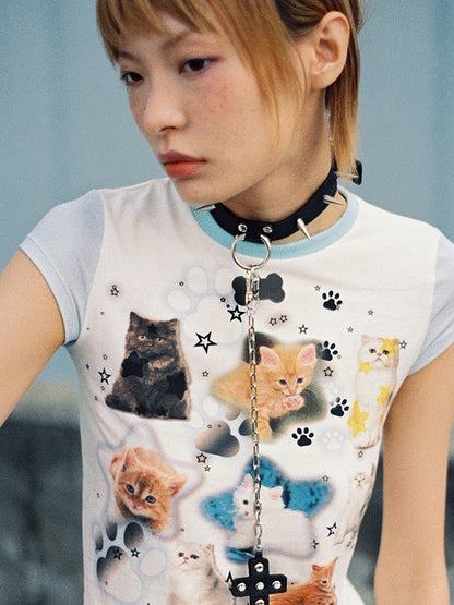 Casual Nichi Animal Cats Cropped T-shirt