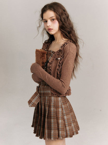 Plaid Belted Strap Skirt