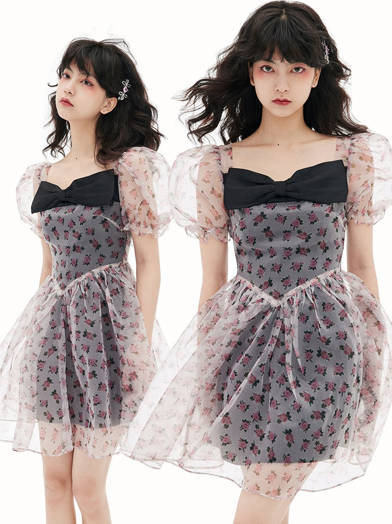 Floral Puff Sleeve Princess Dress