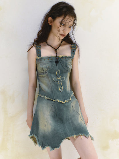 Denim Suspender IRREGULAR ONE-PIECE