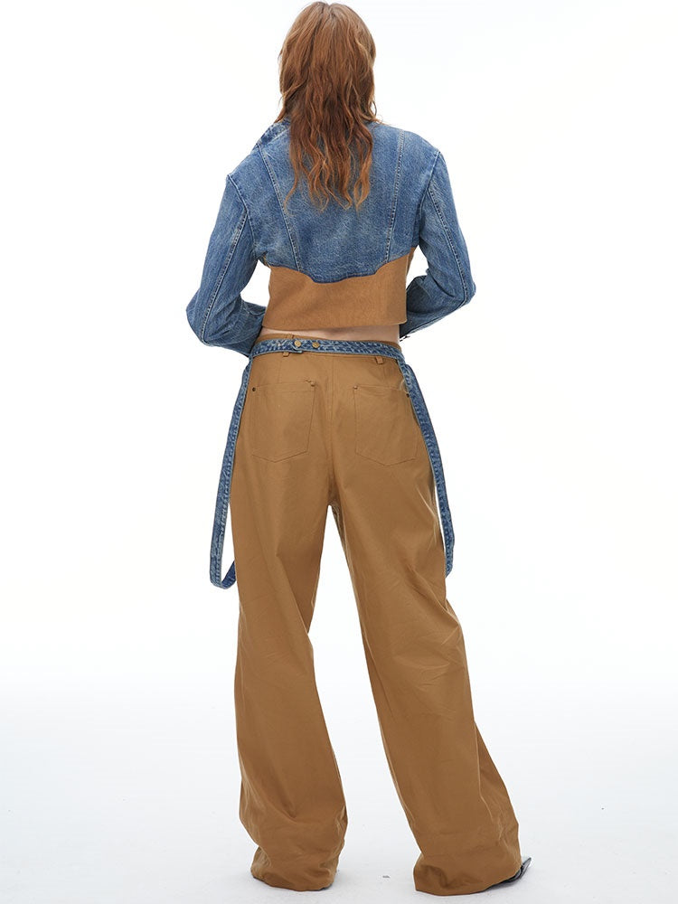 DENIM SUSPENDERS WIDE-LEG PANTS