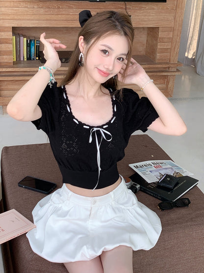 Love Hollow Lace Short Sleeve Top