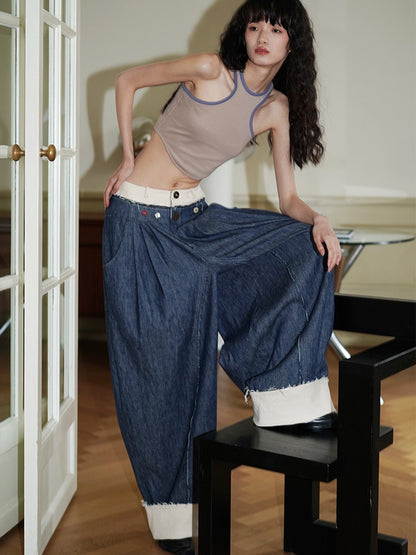 Long Wide Leg Denim Pants