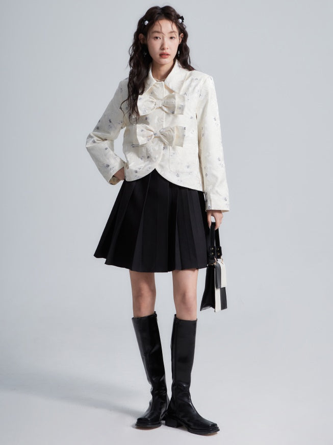 Bow Embossed Jacquard Short Jacket