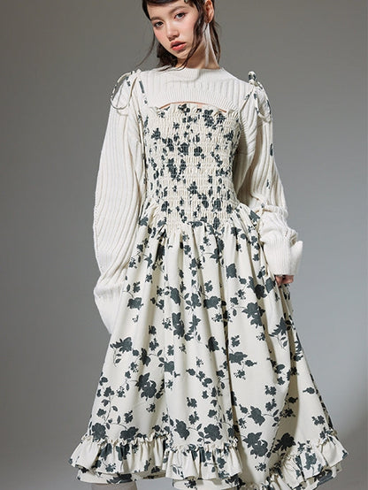 Robe à écharpe à volants floraux irréguliers