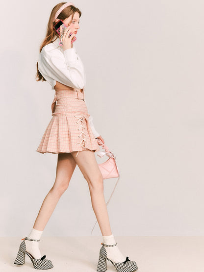 Pleated With Straps Short A-line Skirt