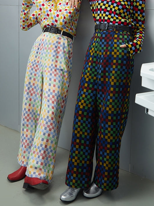 Retro Mosaic Plaid Casual Long Trousers