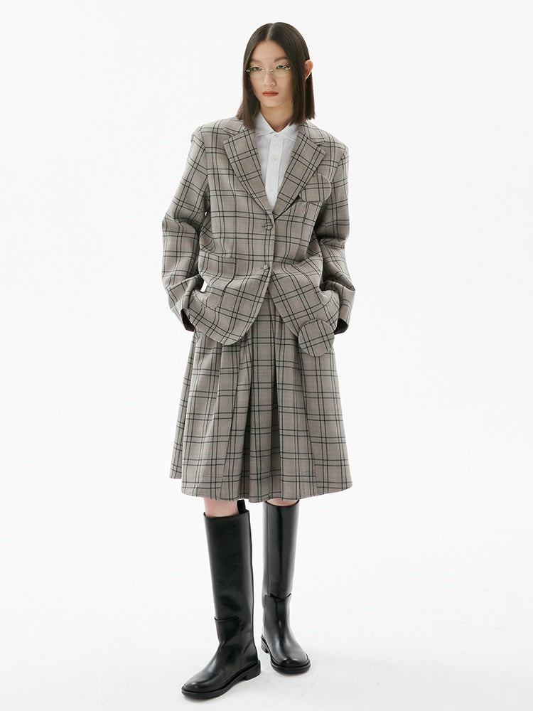 Plaid Pleated Elastic Skirt