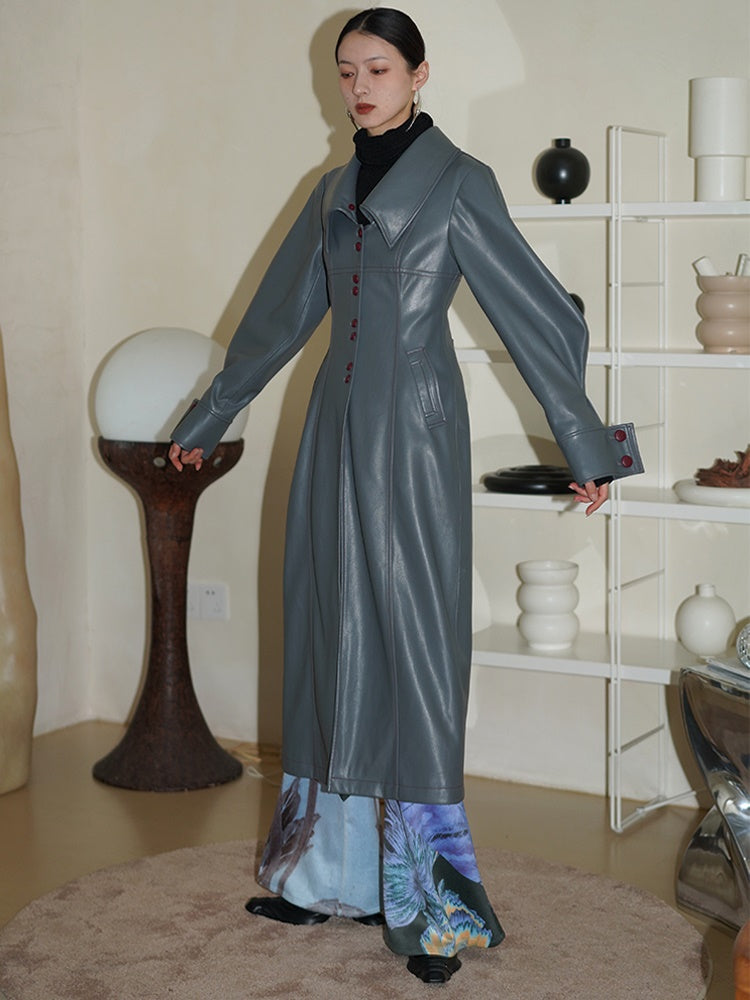 FURLAR SLIM LEATHER LONG COAT