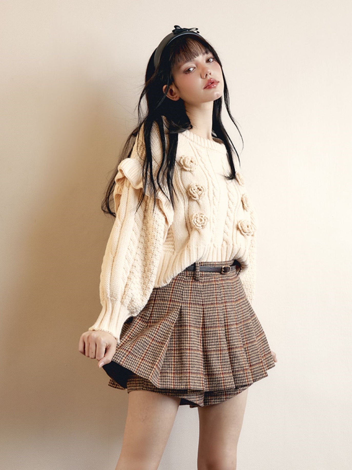 Plaid Woolen High-waisted Short Culottes