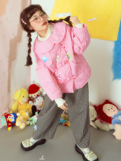 DOLL COLLAR LOOSE PLAID COAT